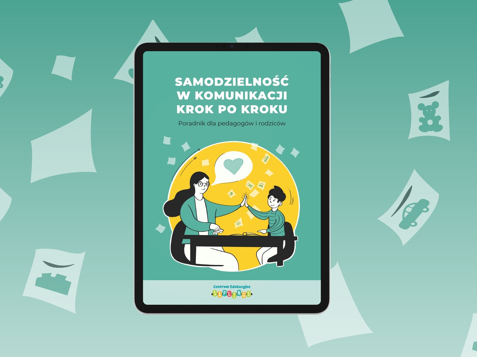 Makieta okładki e-booka „Samodzielność w komunikacji krok po kroku” na tablecie.