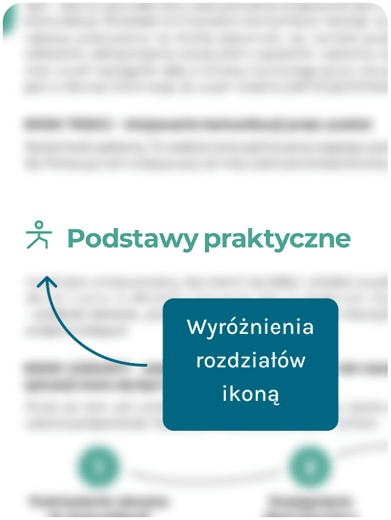 Nagłówek rozdziału e-booka wyróżniony ikoną i kolorem przypisanym do tego rozdziału.