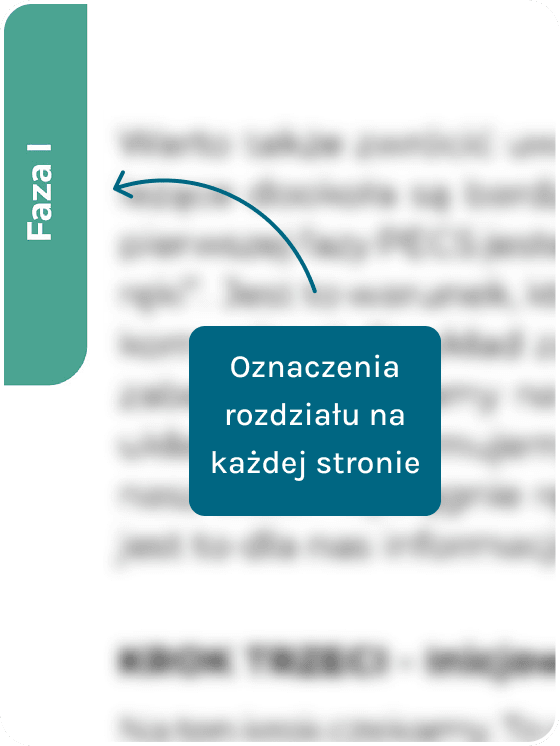 Rozkładówka e-booka z boczną, kolorową zakładką oznaczającą numer rozdziału.