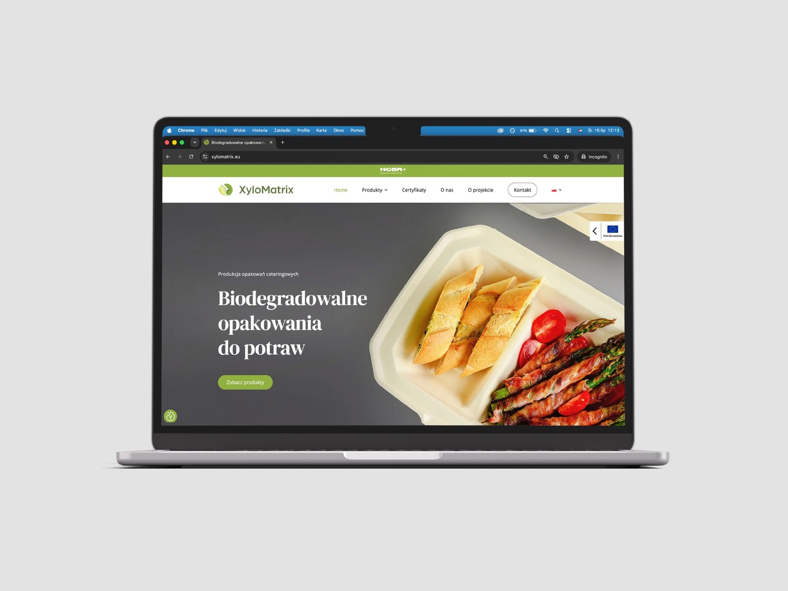 Wizualizacja strony internetowej XyloMatrix na ekranie laptopa